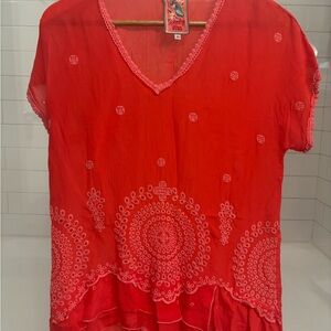 Johnny Was Red Embroidered Blouse